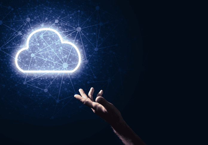 Cloud First Cloud computing technology representing digital cloud icon with network connections.