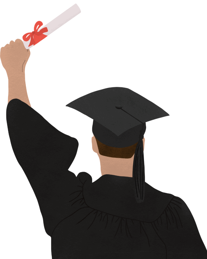 Discovery & Understanding Award-winning graduate holding a diploma with a graduation cap, celebrating success, education, achievement, CAJA branding.