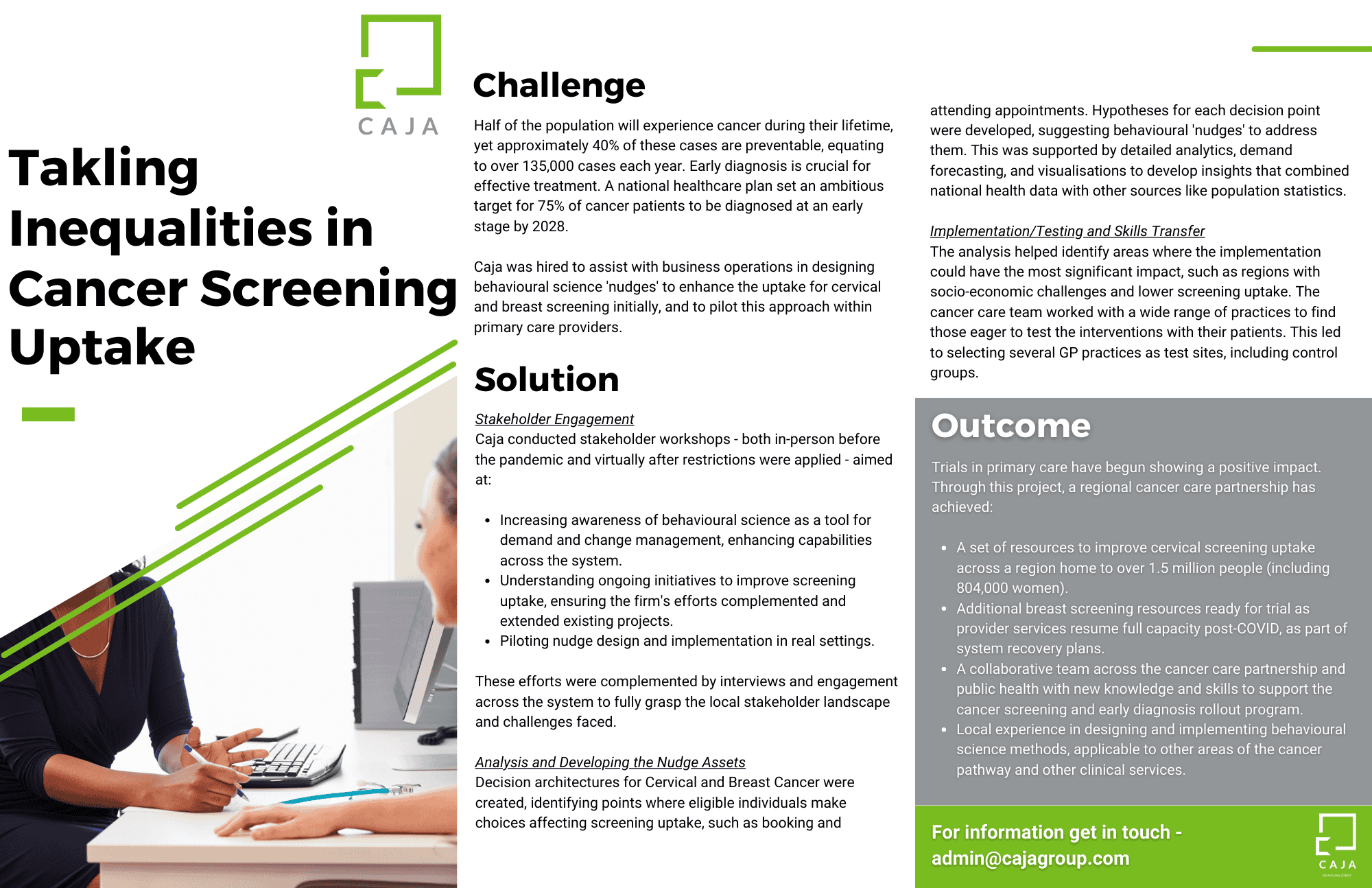 Caja cancer screening programme promoting early detection and behavioural science integration for improved healthcare outcomes.