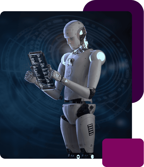 Untitled design-5 AI robot holding digital tablet, representing automation and technology innovation.