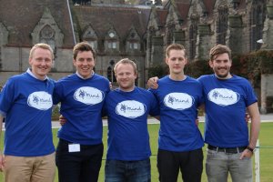 Nick (centre) and friends wearing Mind t-shirts
